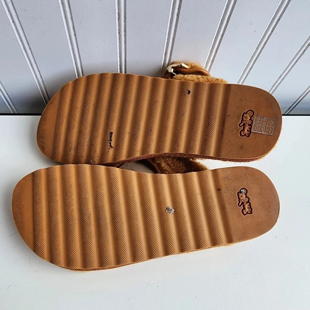 Coach Womens Hollie Butter Scotch Leather Thong Sandals Shoes Yellow Sz 8 - Picture 9 of 12